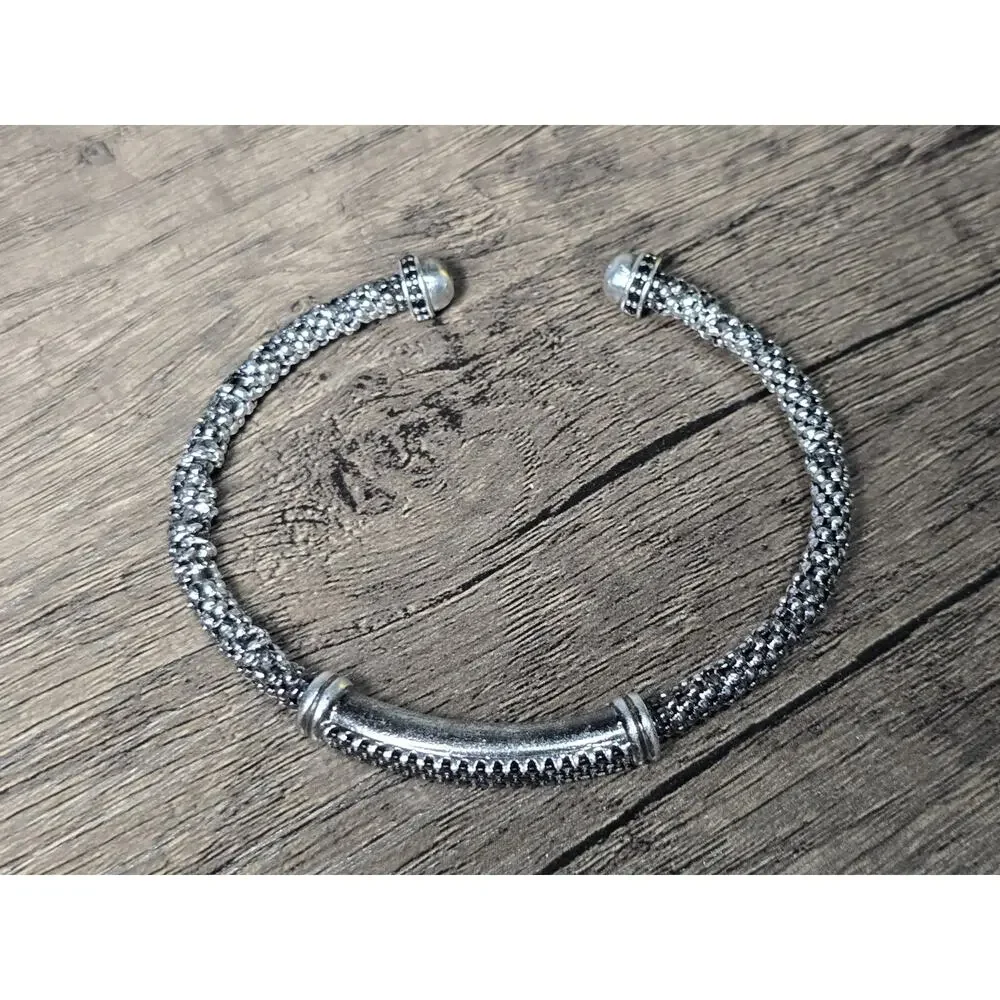Milor Italy Men's Blackened Sterling Silver Spinel Gemstones cuff bracelet 4.5mm